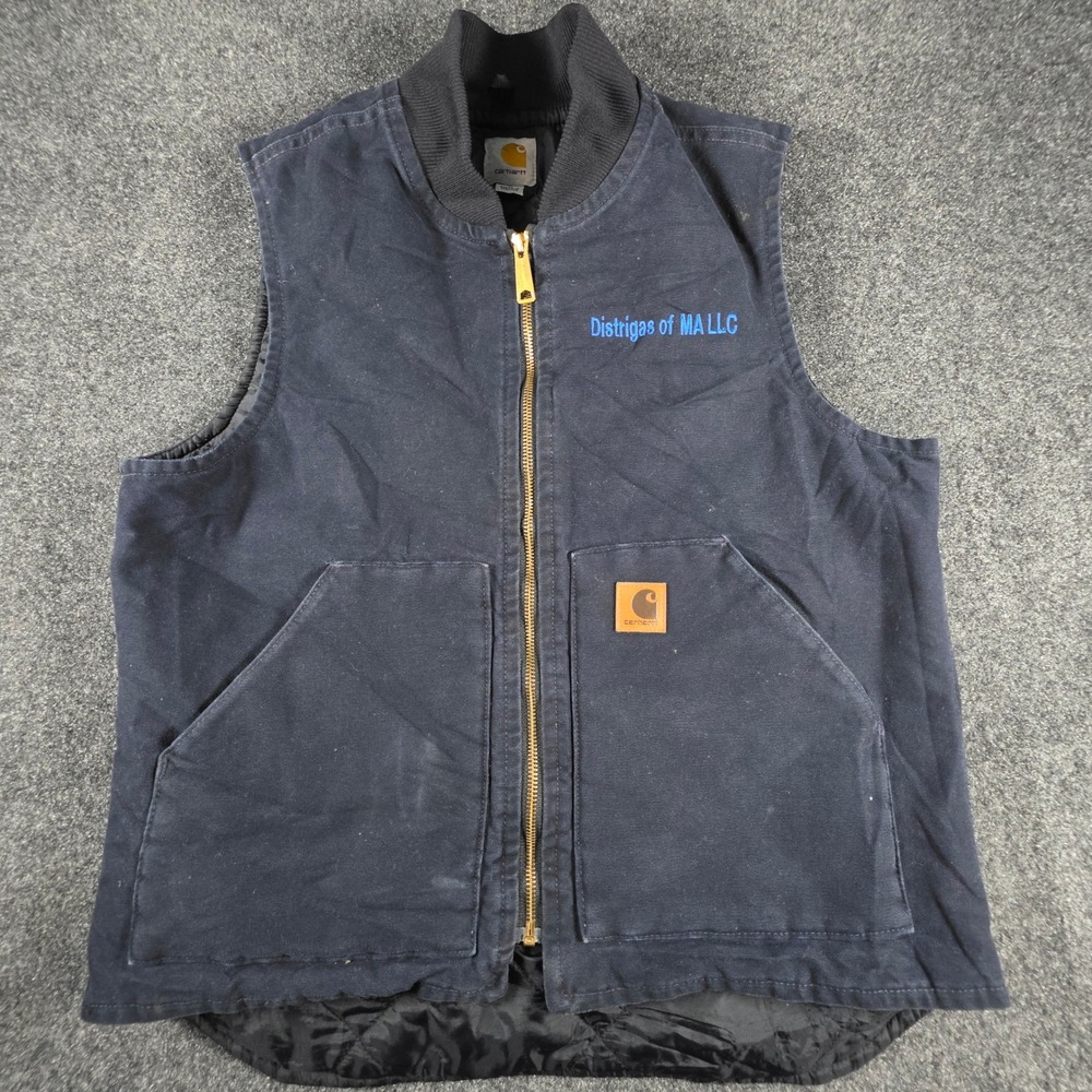 Carhartt Quilted Lined Canvas Vest V02 MDT Mens Medium Blue Workwear Embroidery